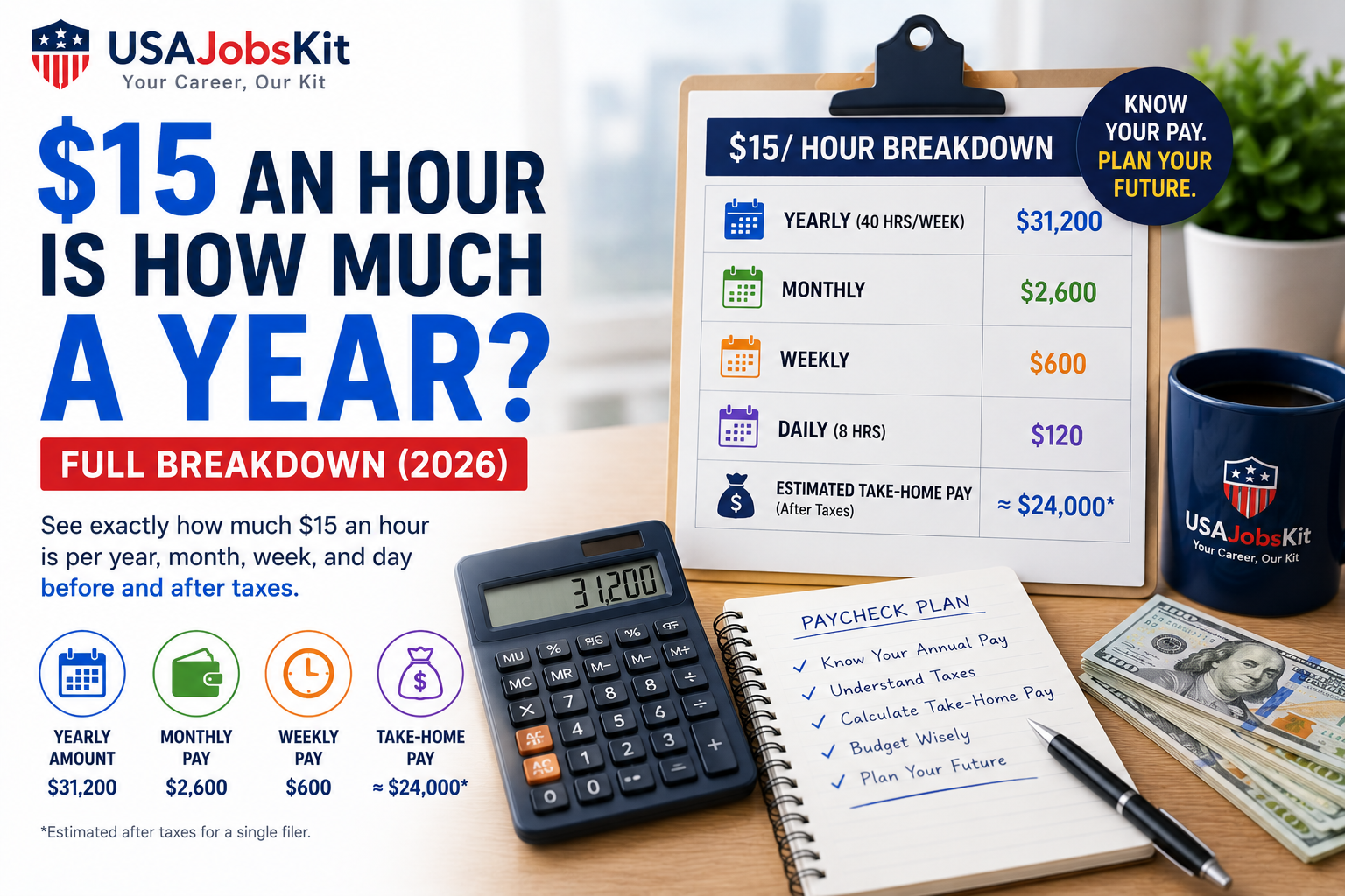 $15 an Hour Is How Much a Year? Full Breakdown (2026)