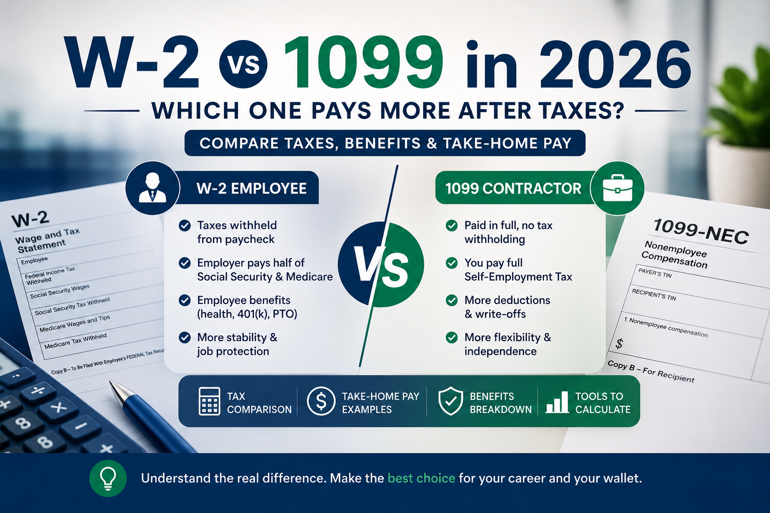 W-2 vs 1099 in 2026: Which One Pays More After Taxes?